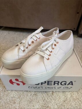 Superga Platform Sneakers - bright white with rose gold